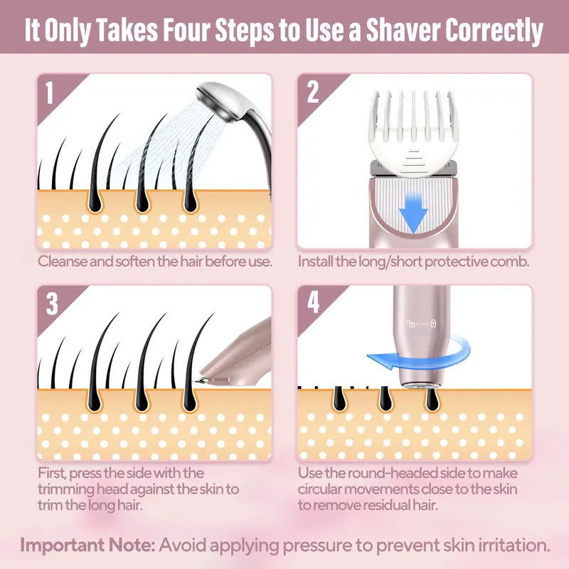 AISU LAB 2-in-1 Electric Bikini Trimmer & Epilator for Women – Cordless Rechargeable Shaver for Face, Body & Sensitive Areas – IPX7 Waterproof Wet/Dry Grooming Kit