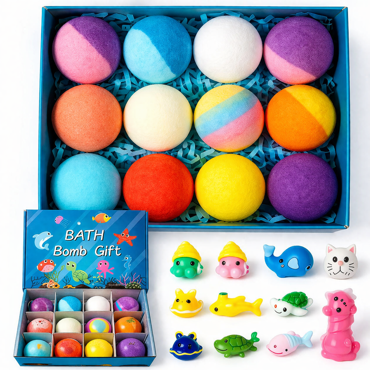 AISU LAB Kids Bath Bombs with Surprise Toys Inside, 12 Pack Bubble Bath Gift Set for Boys & Girls, Colorful Fizzy Bath Bombs for Fun & Relaxing Bath Time
