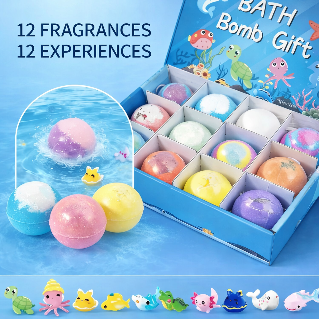 AISU LAB Kids Bath Bombs with Surprise Toys Inside, 12 Pack Bubble Bath Gift Set for Boys & Girls, Colorful Fizzy Bath Bombs for Fun & Relaxing Bath Time