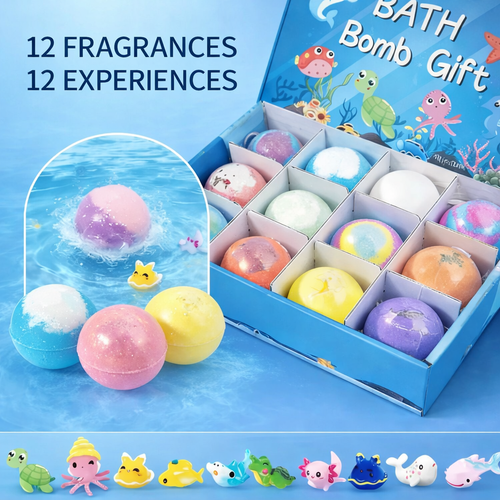 AISU LAB Kids Bath Bombs with Surprise Toys Inside, 12 Pack Bubble Bath Gift Set for Boys & Girls, Colorful Fizzy Bath Bombs for Fun & Relaxing Bath Time