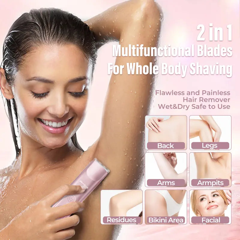 AISU LAB 2-in-1 Electric Bikini Trimmer & Epilator for Women – Cordless Rechargeable Shaver for Face, Body & Sensitive Areas – IPX7 Waterproof Wet/Dry Grooming Kit